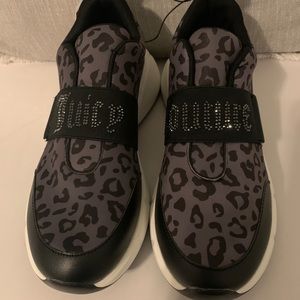 NEW Juicy Couture Above It Fashion Sneaker Slip On Black Leopard  Rhinestone